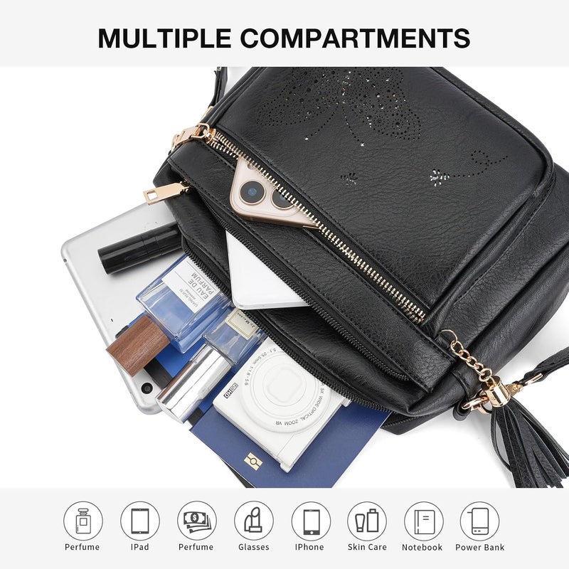 KITEVIUN Crossbody Bags for Women Trendy Leather Crossbody Purse Shoulder Handbags Butterfly Design - Image 3
